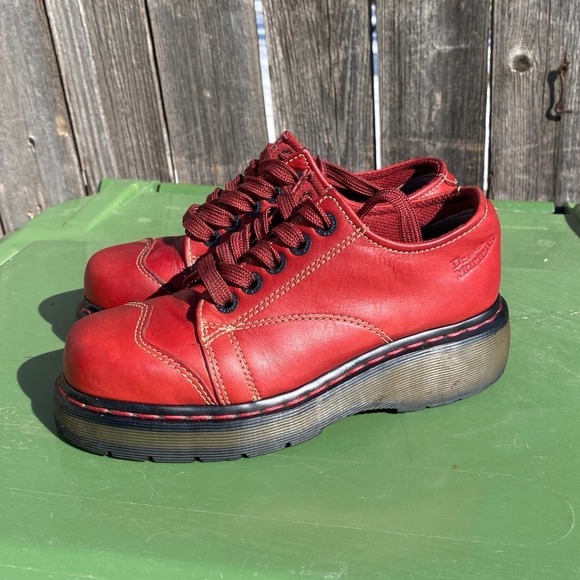 Dr. Martens Shoes - Dr Martens 8651 Red Leather Chunky Platform Oxford Shoes Womens Size 6 UK 37 EU